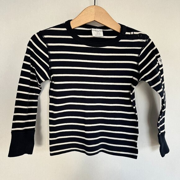 Polarn O. Pyret: Classic Stripe GOTS Long Sleeve Shirt: 1-1.5Yrs (86cm): Navy - Picture 1 of 7